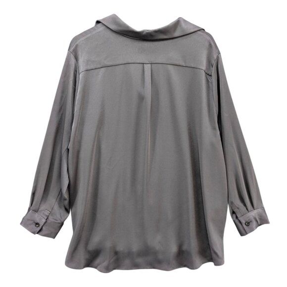 RTW Charleston Satin Blouse Womens Pewter Grey Long Sleeve Button Front Size XXL - Picture 2 of 10